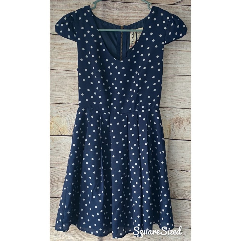 Mimi Chica Retro Polka Dot Fit Flare Mini Dress, Lined Size XS